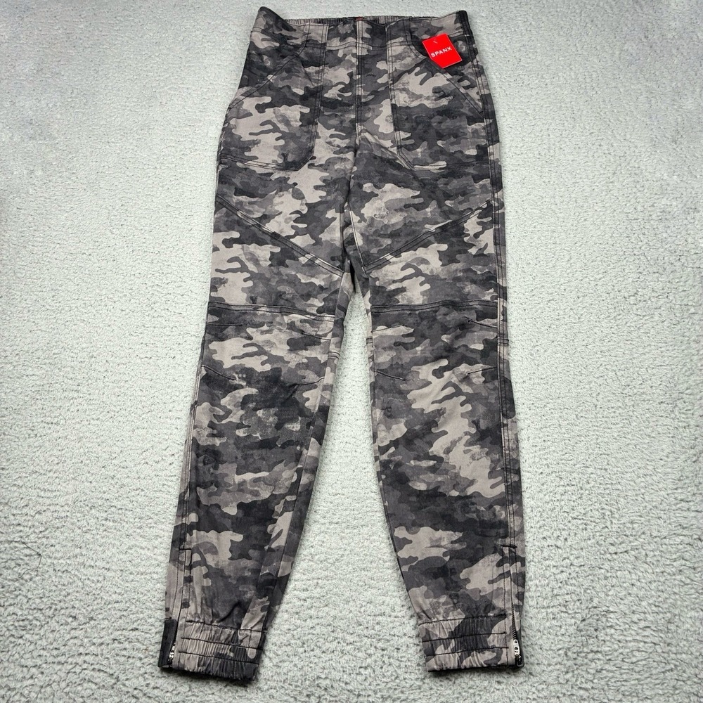 SPANX Stretch Twill Cargo Jogger Pants Womens M Gray Camo Zip Ankle NWT